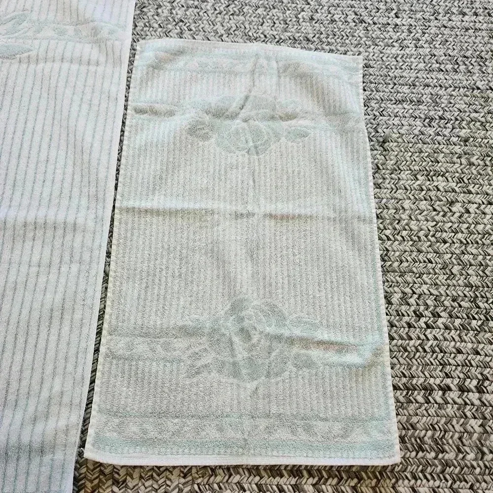 Cannon‎ Bath & Hand Towel Royal Family Retro Mod Flowers Mint Green USA Vintage